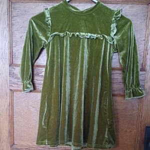 SHEIN Moss Green Velvet Dress with Ruffle Detail